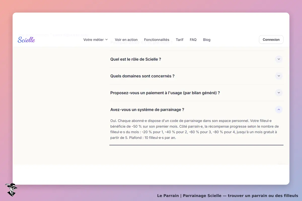 Scielle : page d'accueil avec des questions fréquentes sur les services proposés