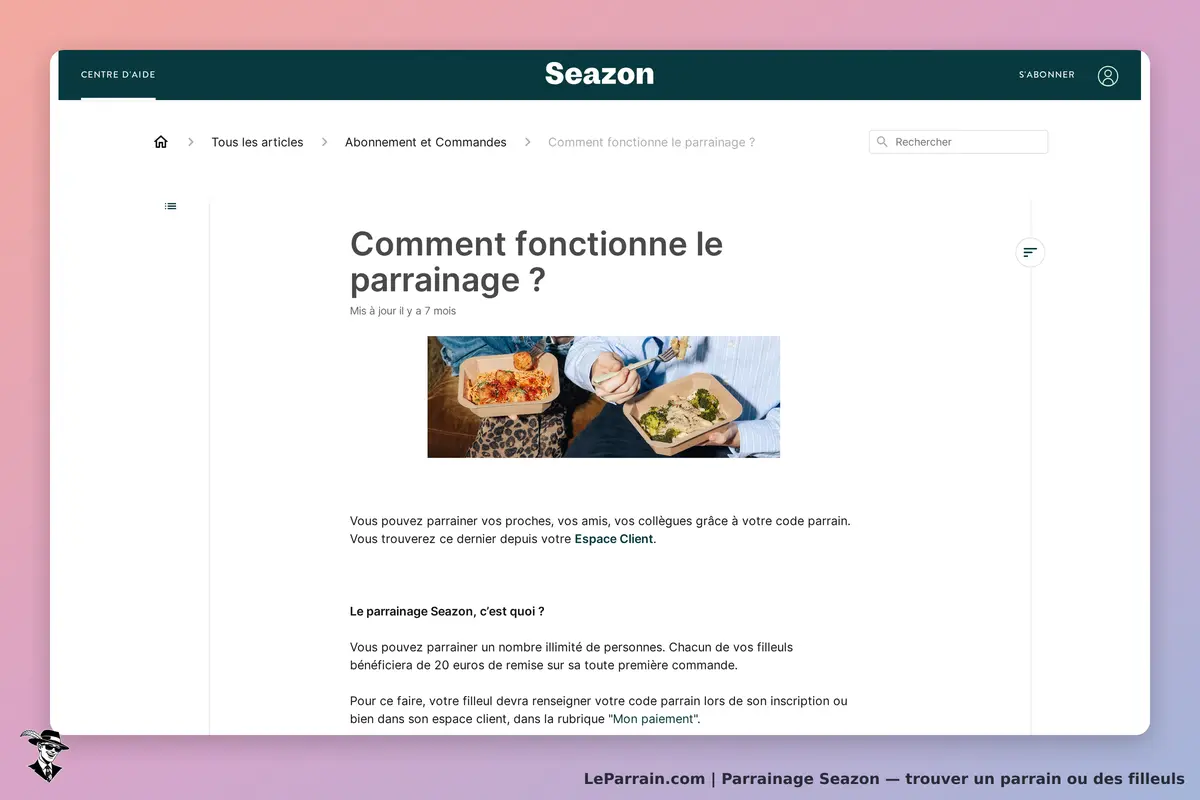 Seazon : article sur le fonctionnement du parrainage avec des plats en présentation