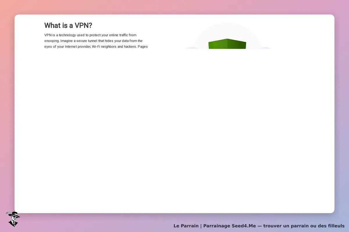 Seed4.Me : explication sur le fonctionnement d'un VPN avec un fond dégradé et un graphique