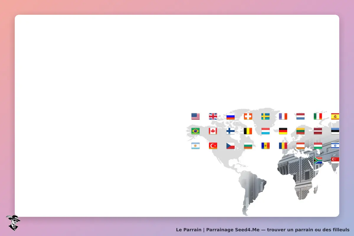 Seed4.Me : carte du monde avec des drapeaux de différents pays affichés