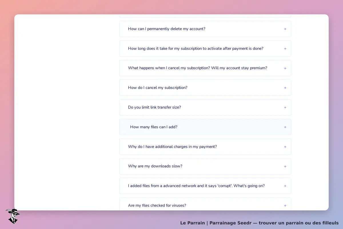 Seedr : liste de questions fréquentes sur la gestion de compte et les abonnements