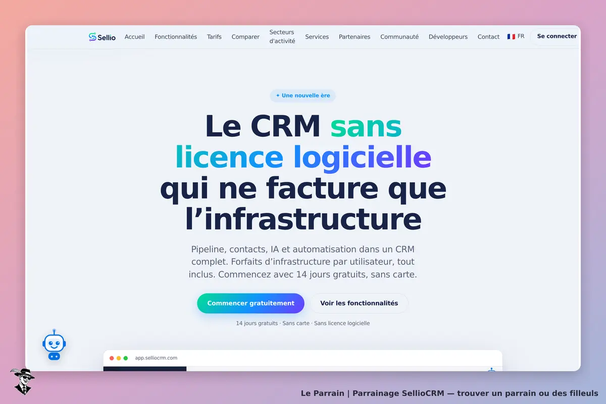 Page d'accueil de SellioCRM
