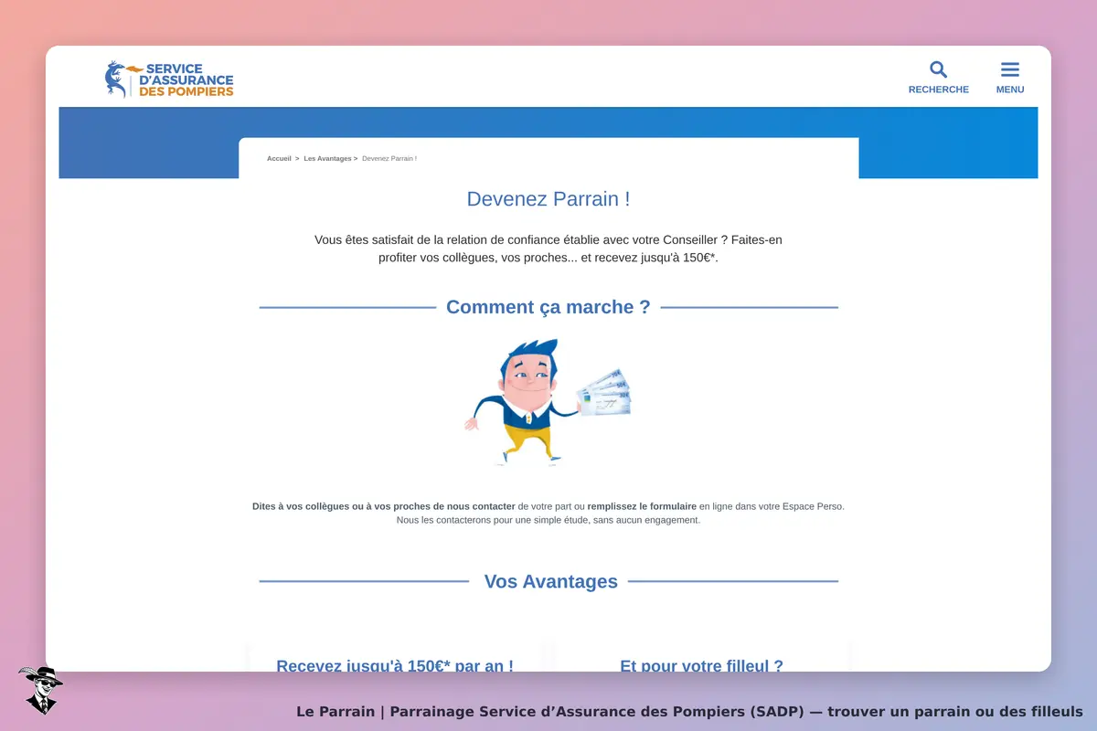 Page parrainage de Service d’Assurance des Pompiers (SADP)