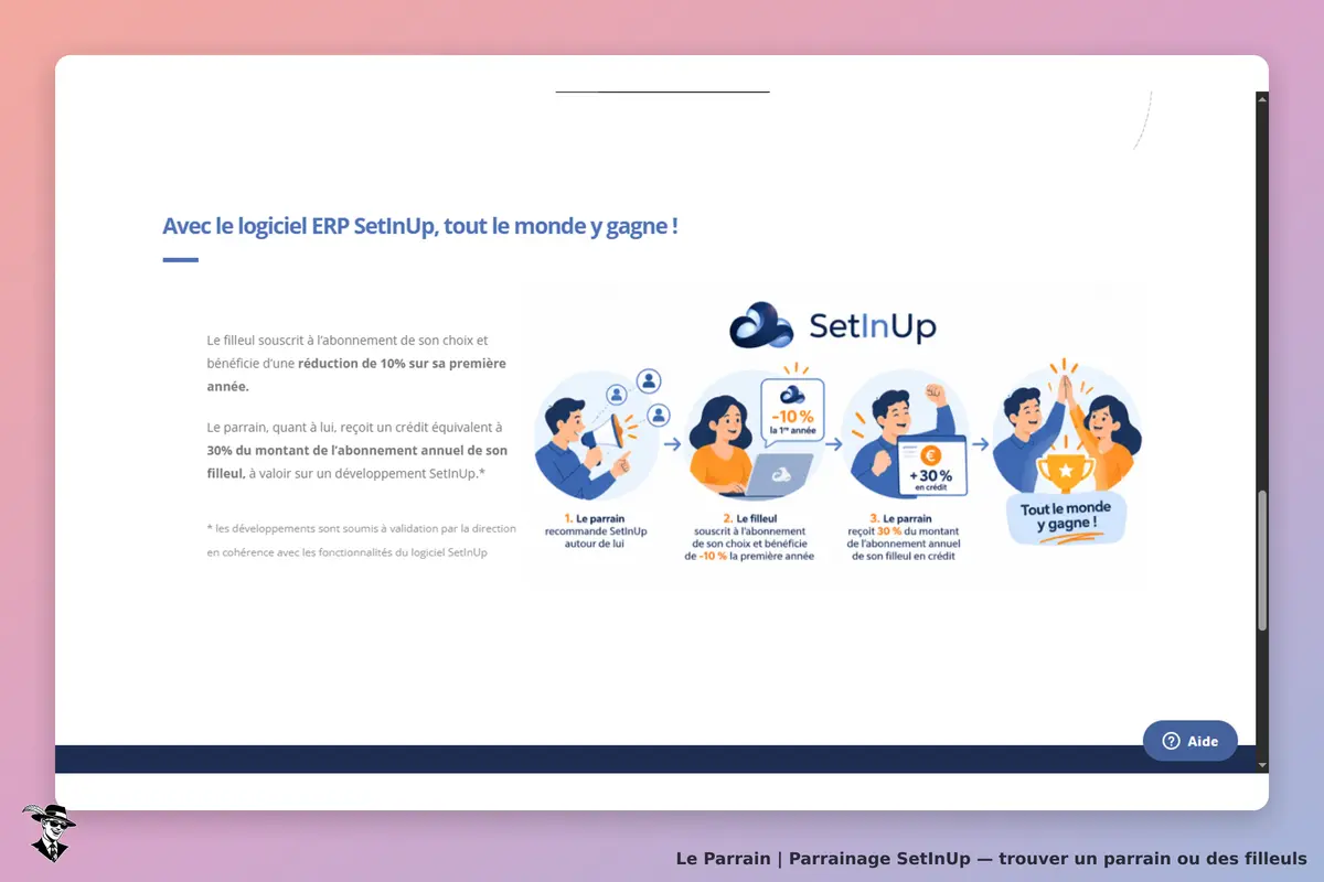 SetInUp : présentation du programme de parrainage avec illustrations et explications