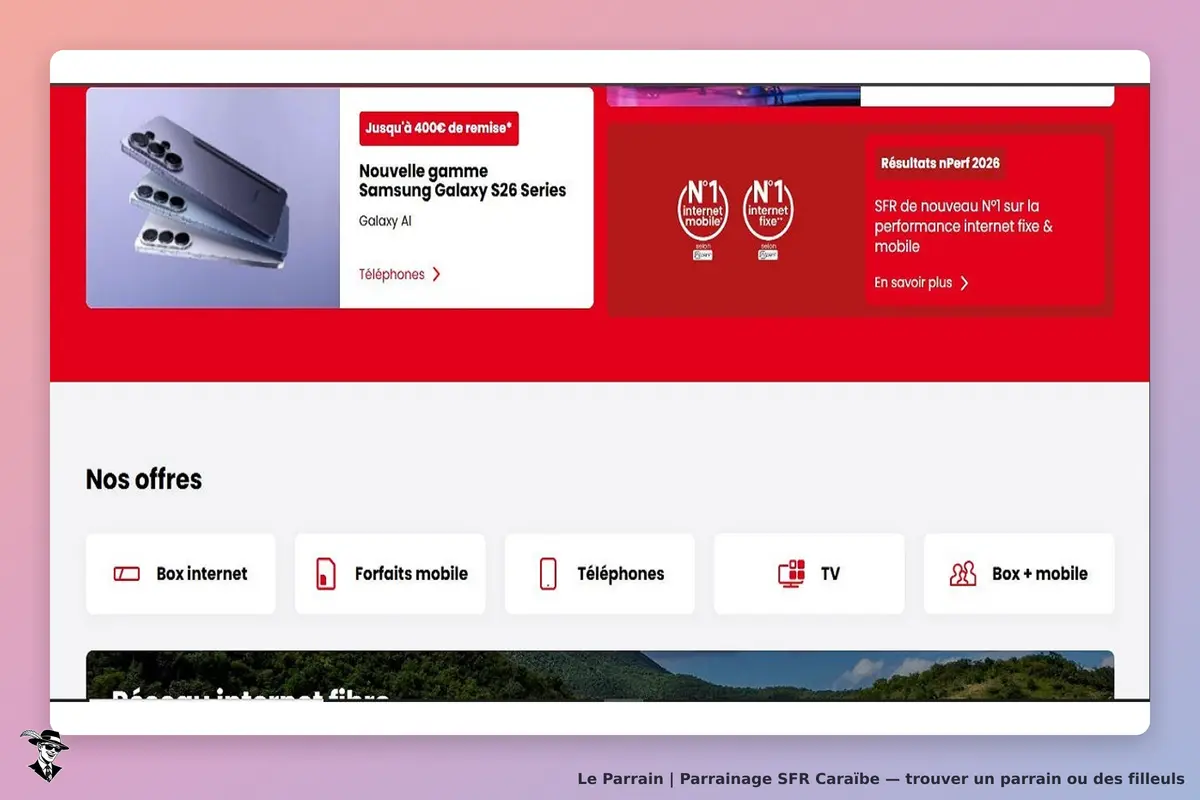 SFR Caraïbe : page d'accueil présentant les téléphones et les offres disponibles