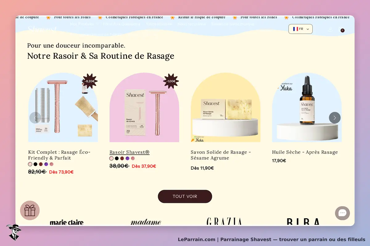 Shavest : page d'accueil avec produits de rasage et informations sur la routine de rasage