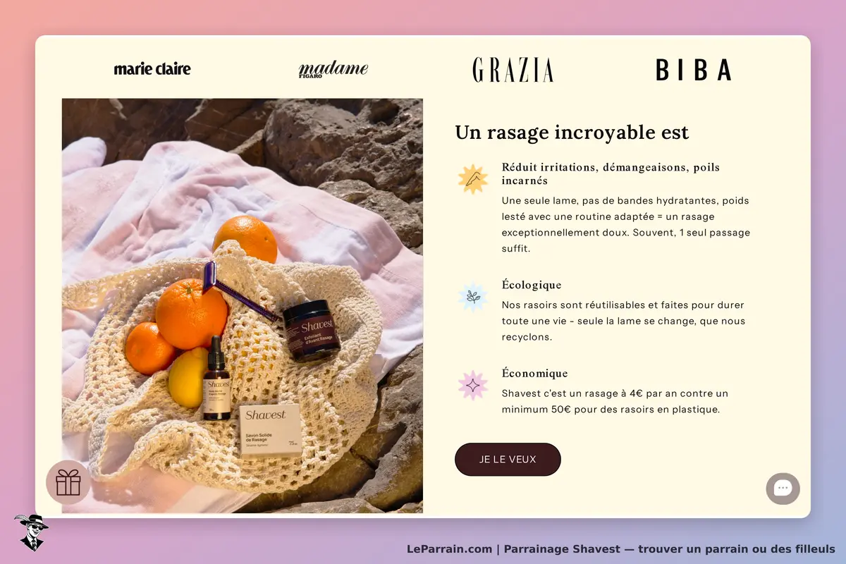 Shavest : présentation de produits de rasage sur un fond coloré avec des agrumes et des accessoires