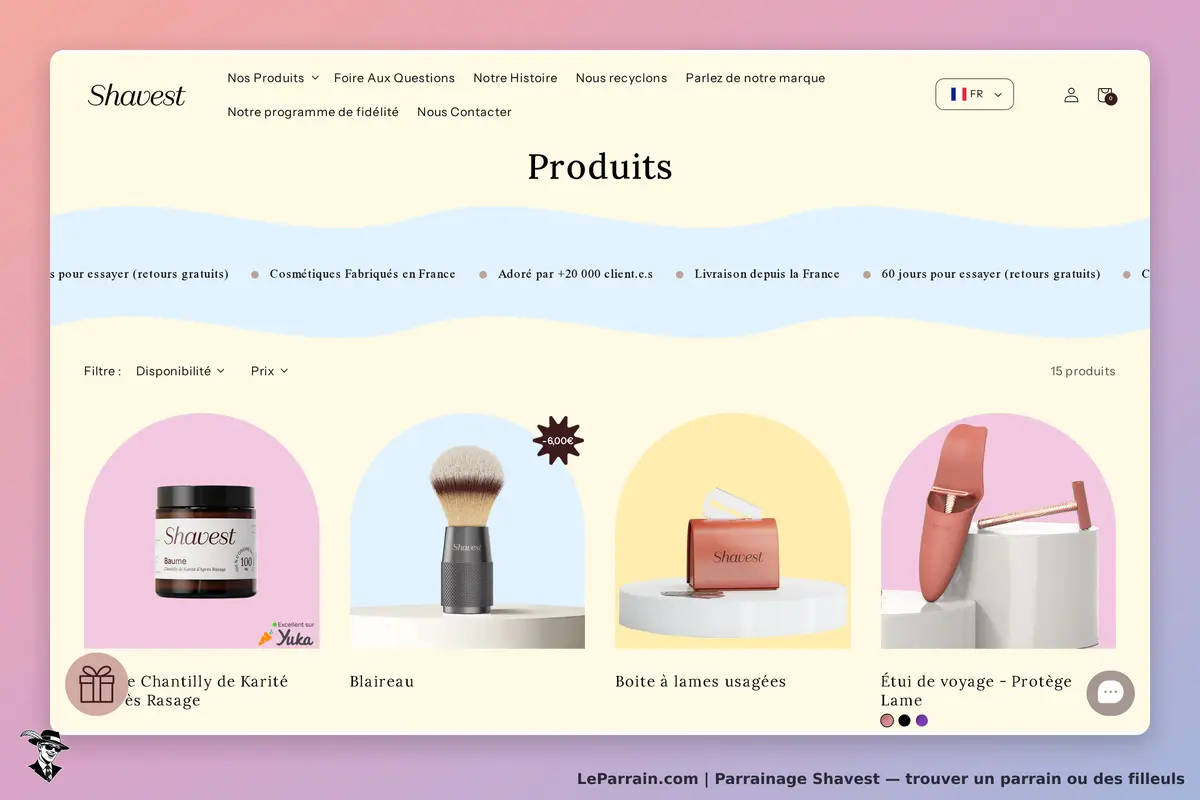Shavest : présentation de plusieurs produits cosmétiques sur la page catégorie