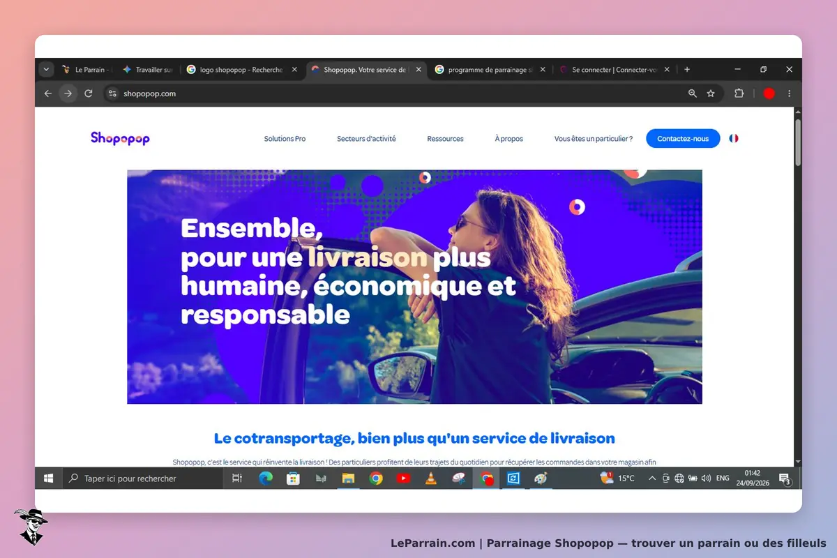 Shopopop : page d'accueil avec slogan sur la livraison humaine et responsable, image d'une femme