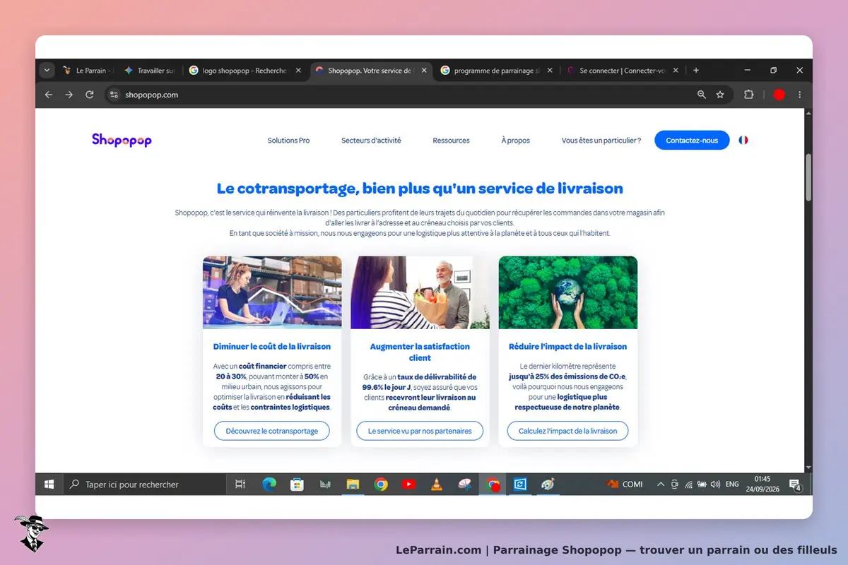 Shopopop : page d'accueil présentant le service de cotransportage et ses avantages