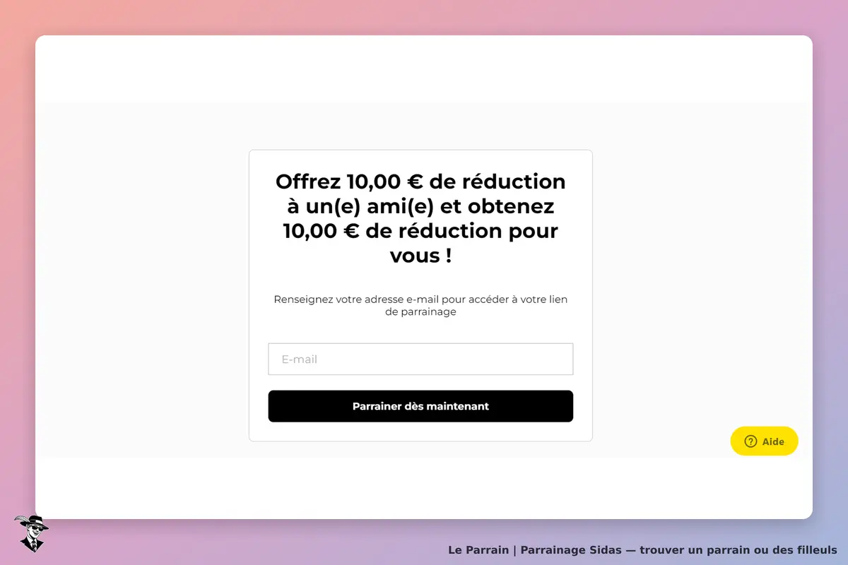 Sidas : formulaire de parrainage avec champ e-mail et bouton pour participer