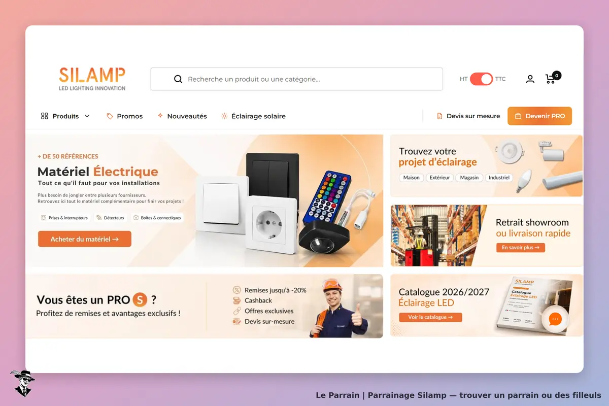 Silamp : page d'accueil présentant du matériel électrique et des services d'éclairage