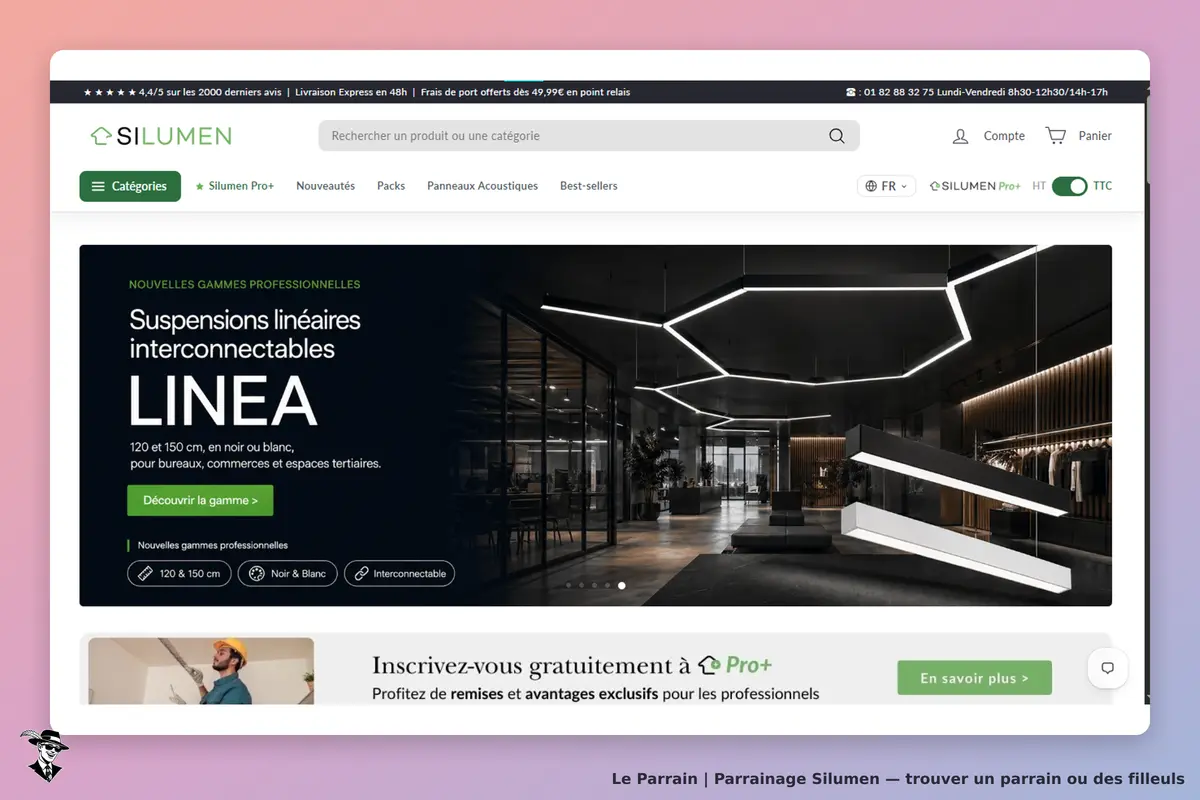 Silumen : page d'accueil présentant des suspensions linéaires interconnectables LINEA
