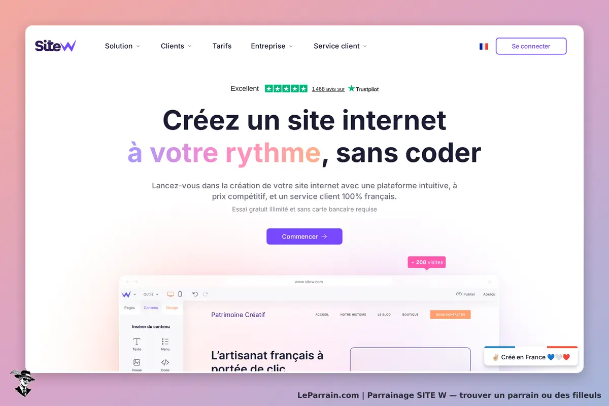 SITE W : siteW : page d'accueil présentant un service de création de sites internet sans coder