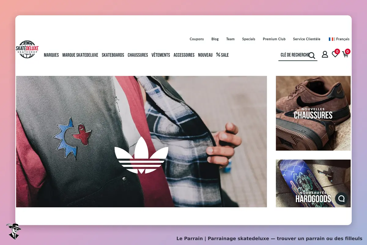 skatedeluxe : un homme portant une veste avec des logos colorés et une chemise à carreaux