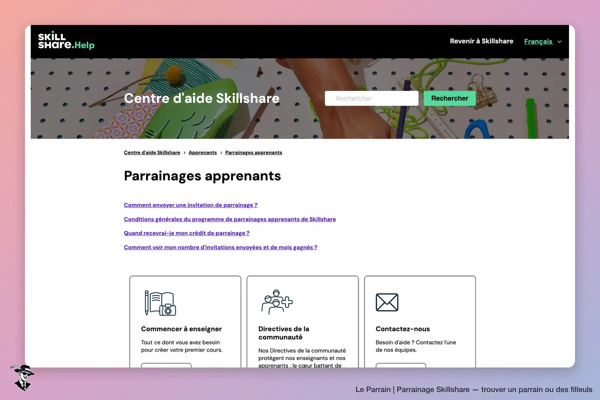 Page parrainage de Skillshare
