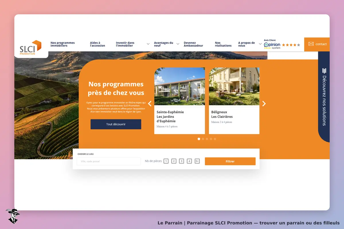 SLCI Promotion : page d'accueil avec programmes immobiliers et formulaire de recherche
