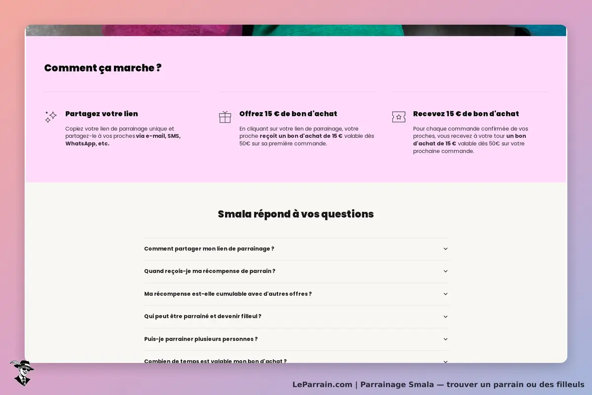 Smala : section explicative sur le parrainage avec des questions fréquentes et réponses