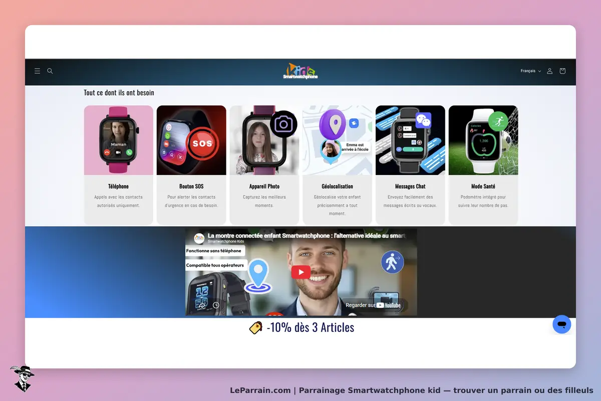 Smartwatchphone kid : page d'accueil présentant des montres connectées pour enfants et leurs
