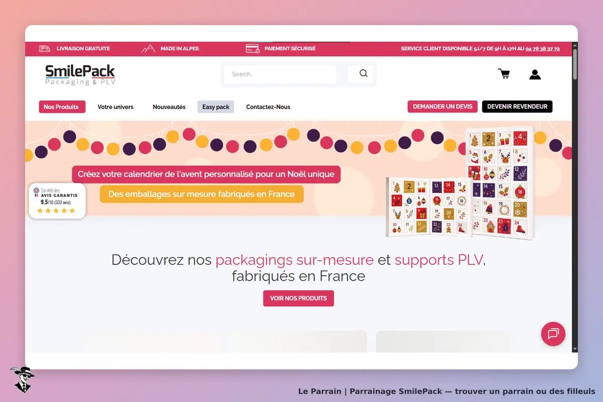 SmilePack : page d'accueil avec des calendriers de l'avent et des emballages personnalisés