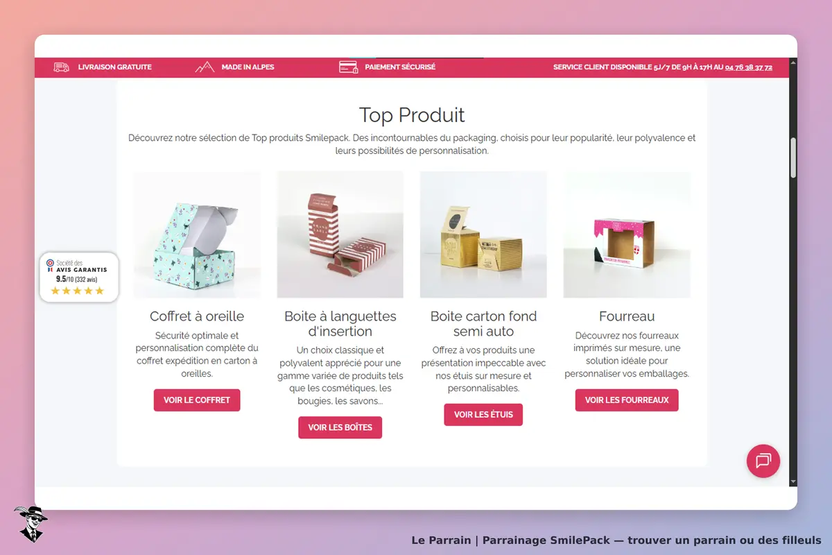 SmilePack : sélection de produits d'emballage avec descriptions et images des articles proposés