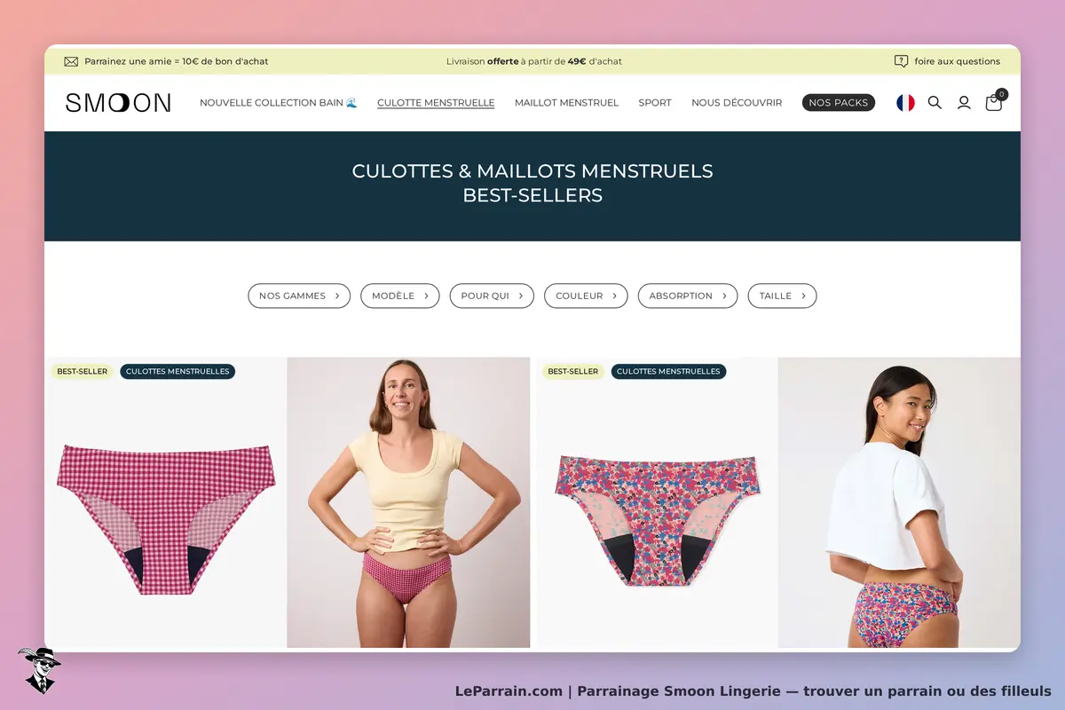 Culottes menstruelles best-sellers de Smoon, modèles colorés et confortables présentés.