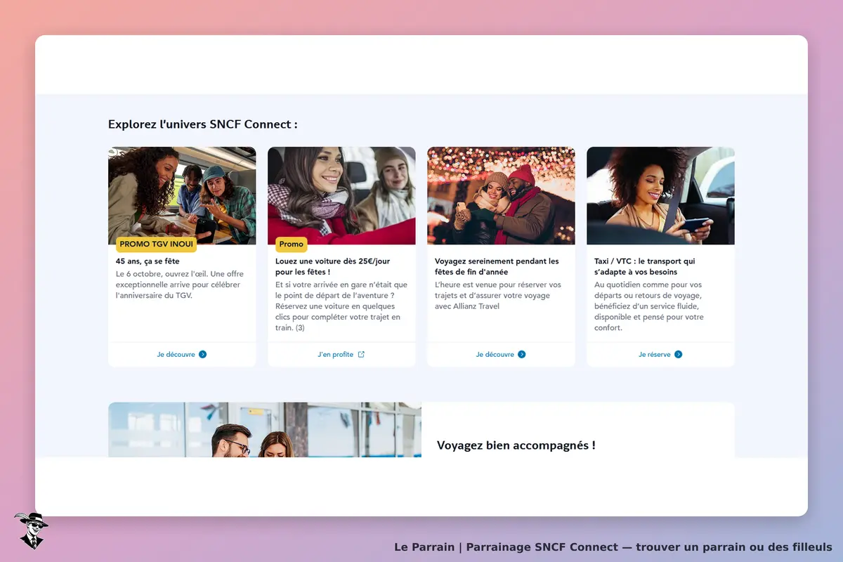 SNCF Connect : page d'accueil avec des promotions et services de transport affichés