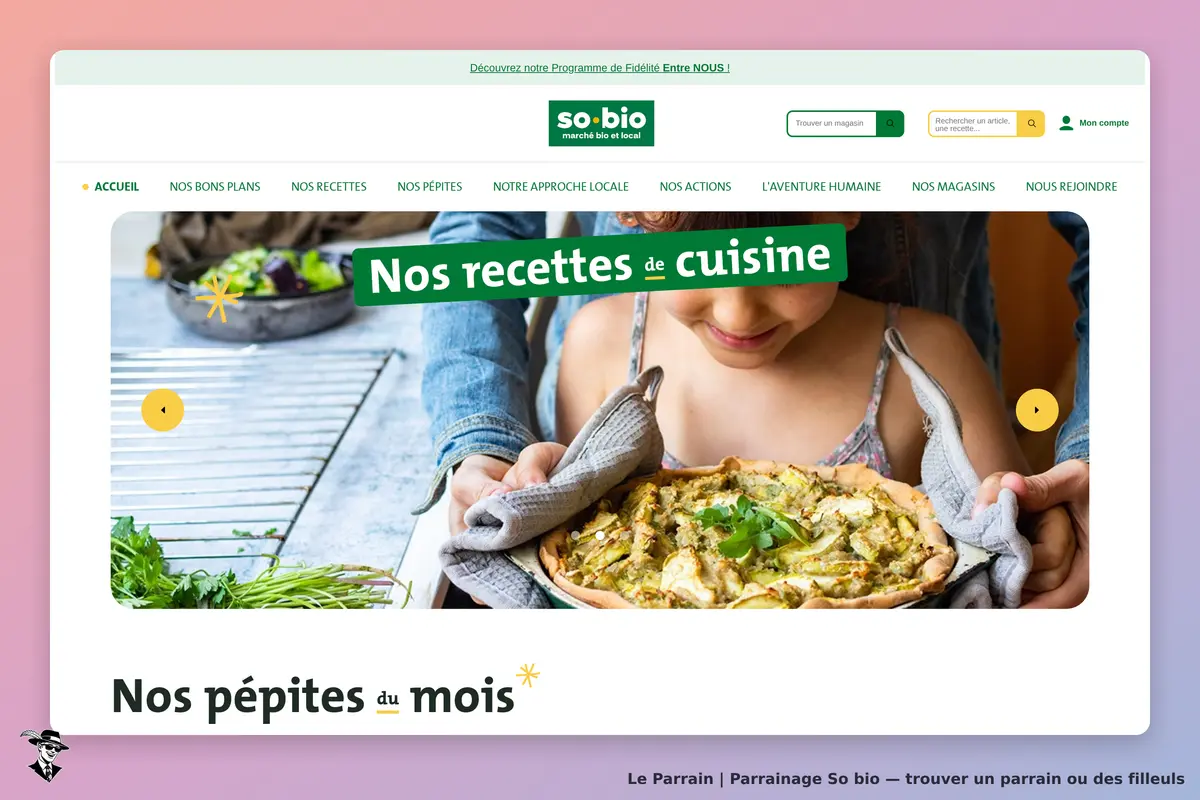 So bio : so.bio : page d'accueil avec un plat de cuisine et une enfant souriante tenant une