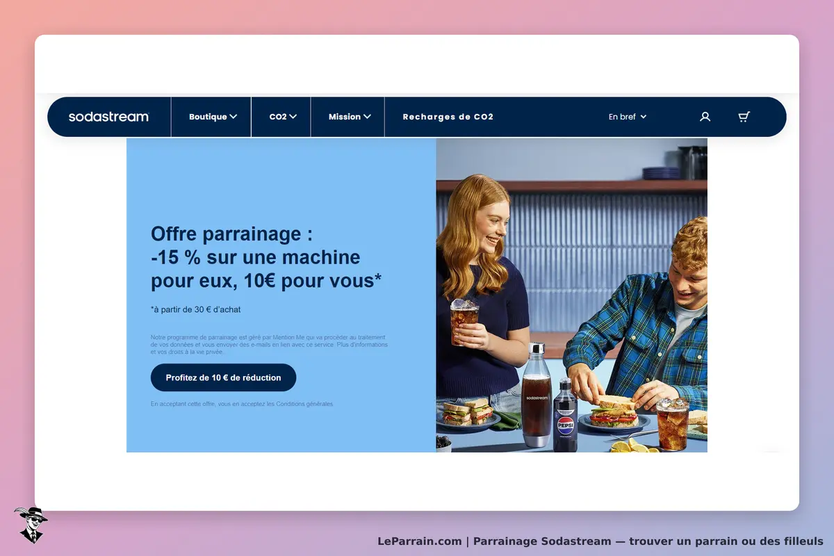 Sodastream : deux personnes souriantes autour d'une table avec des boissons et des aliments