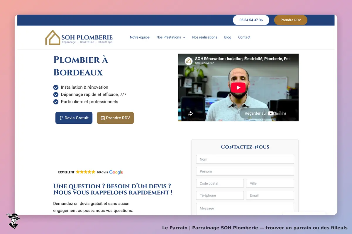 Page d'accueil de SOH Plomberie