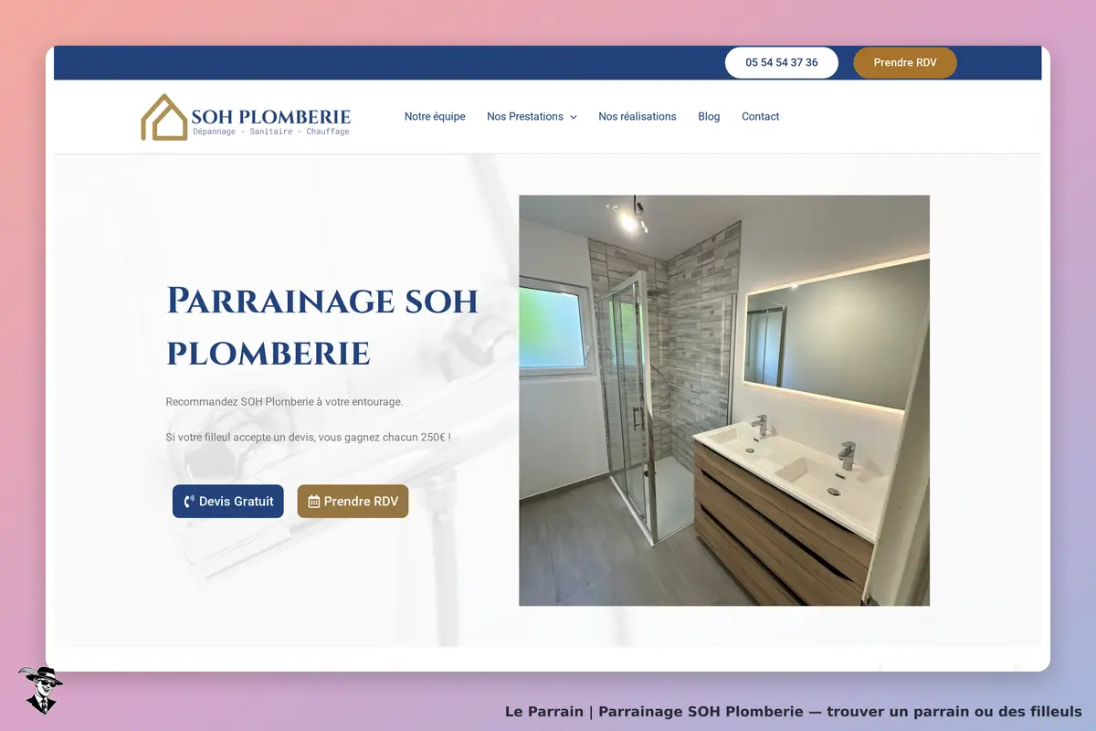 Page parrainage de SOH Plomberie