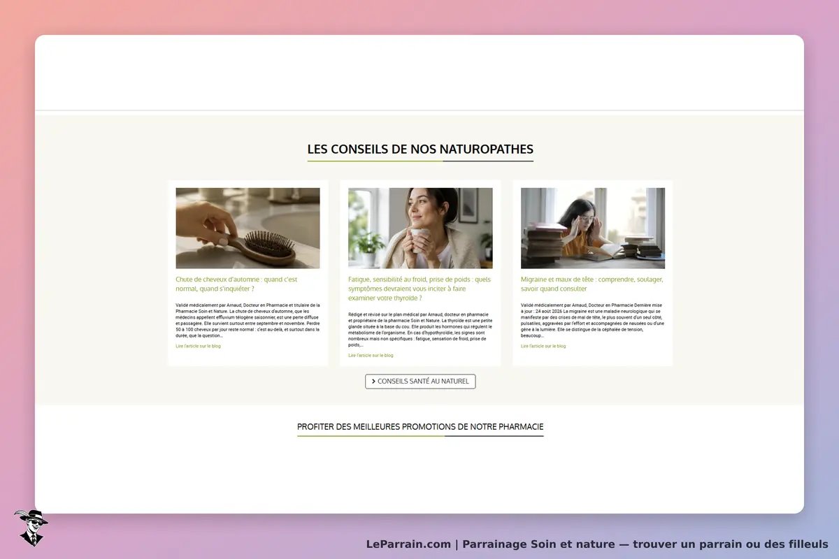Soin et nature : conseils de naturopathes sur divers sujets de santé, avec images et articles