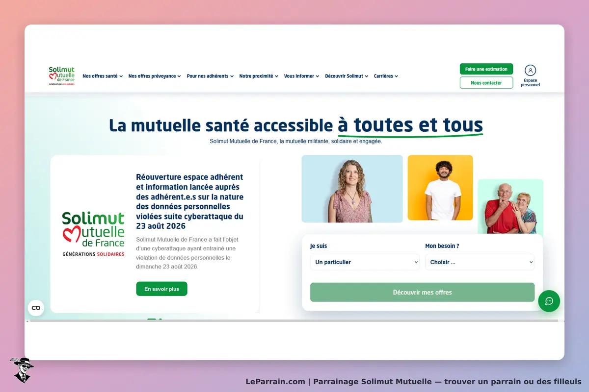 Solimut Mutuelle : page d'accueil avec informations et options pour les adhérents et particuliers