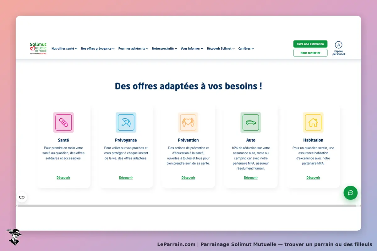 Solimut Mutuelle : page d'accueil avec offres santé, prévoyance, prévention, auto et habitation