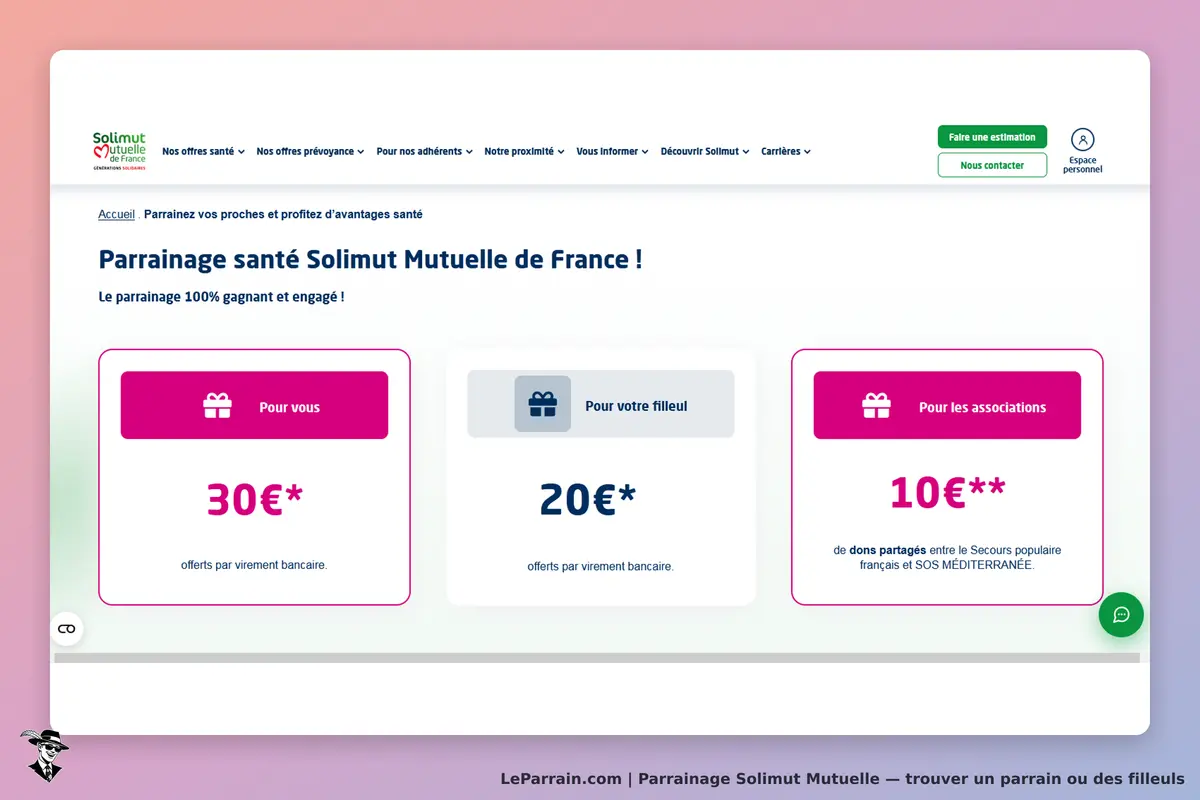 Solimut Mutuelle : page d'accueil sur le parrainage santé avec offres pour vous et associations