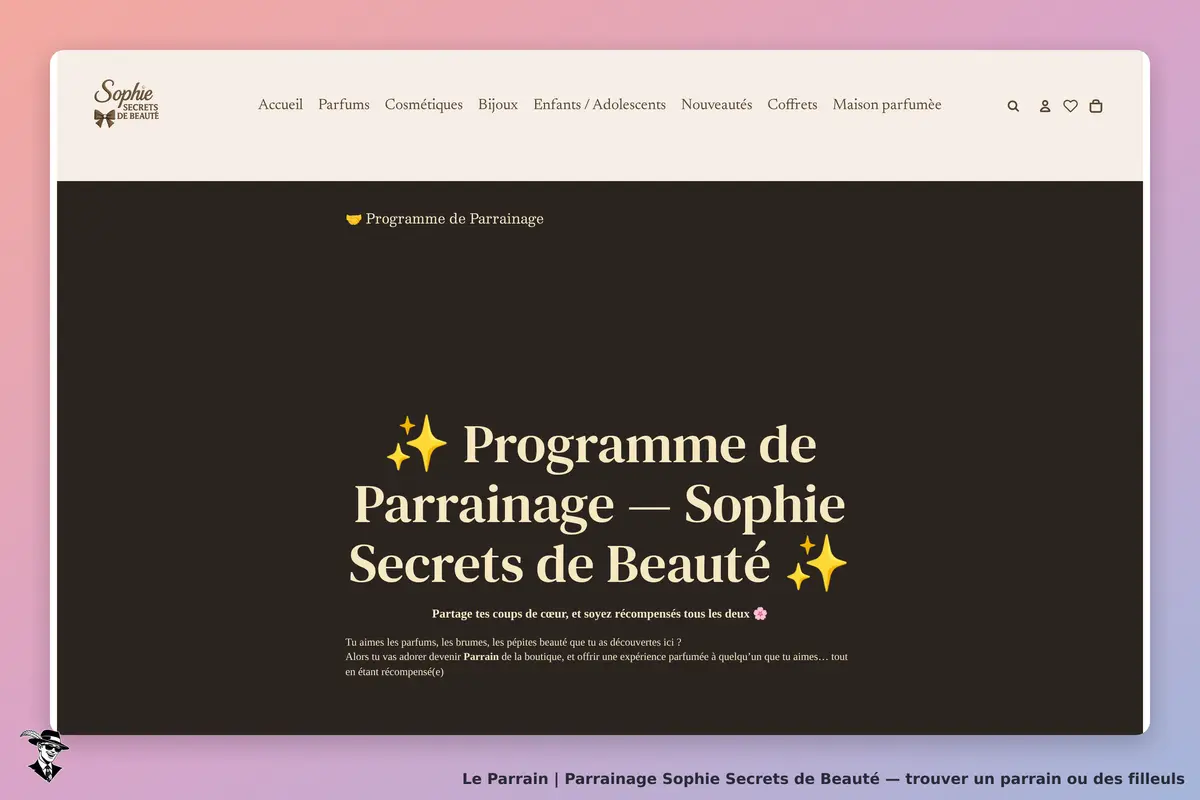 Page parrainage de Sophie Secrets de Beauté