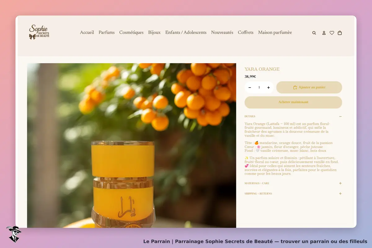 Page produit de Sophie Secrets de Beauté