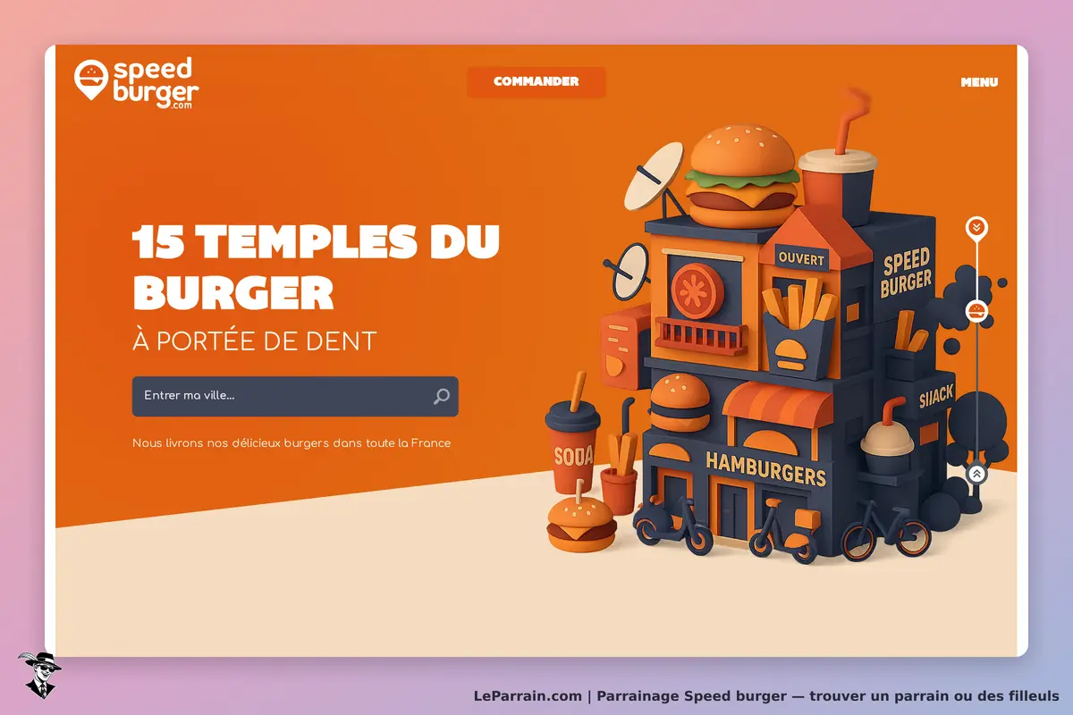 Speed Burger : page d'accueil avec une illustration de restaurant et un champ de recherche