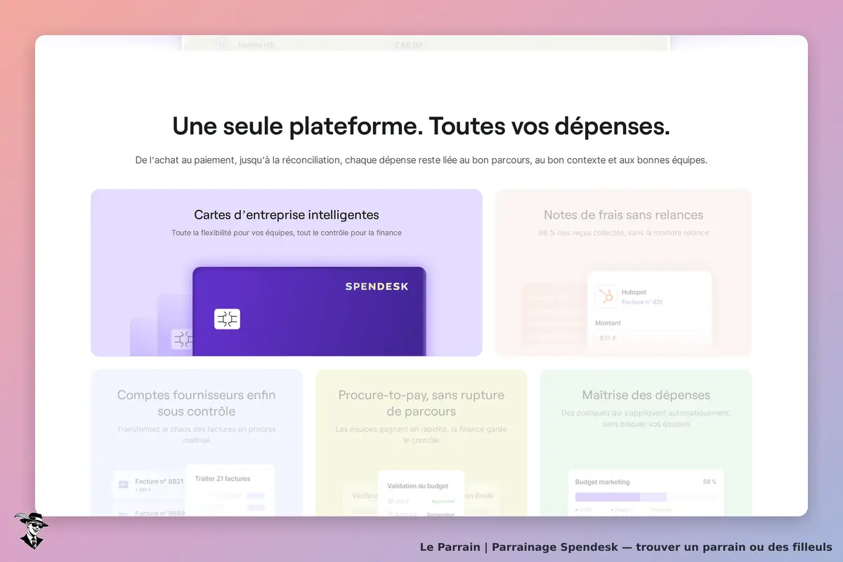 Spendesk : page d'accueil présentant des cartes d'entreprise et des solutions de gestion des
