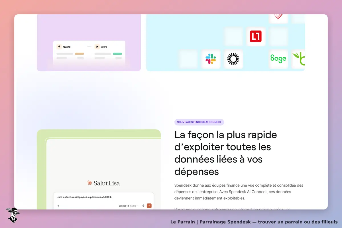 Spendesk : page d'accueil présentant le service Spendesk AI Connect et un message d'accueil