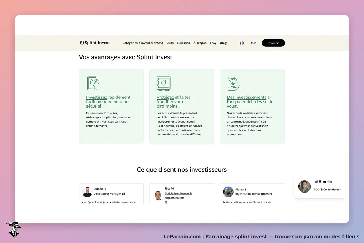 Splint Invest : avantages d'investissement et témoignages d'investisseurs sur la page d'accueil