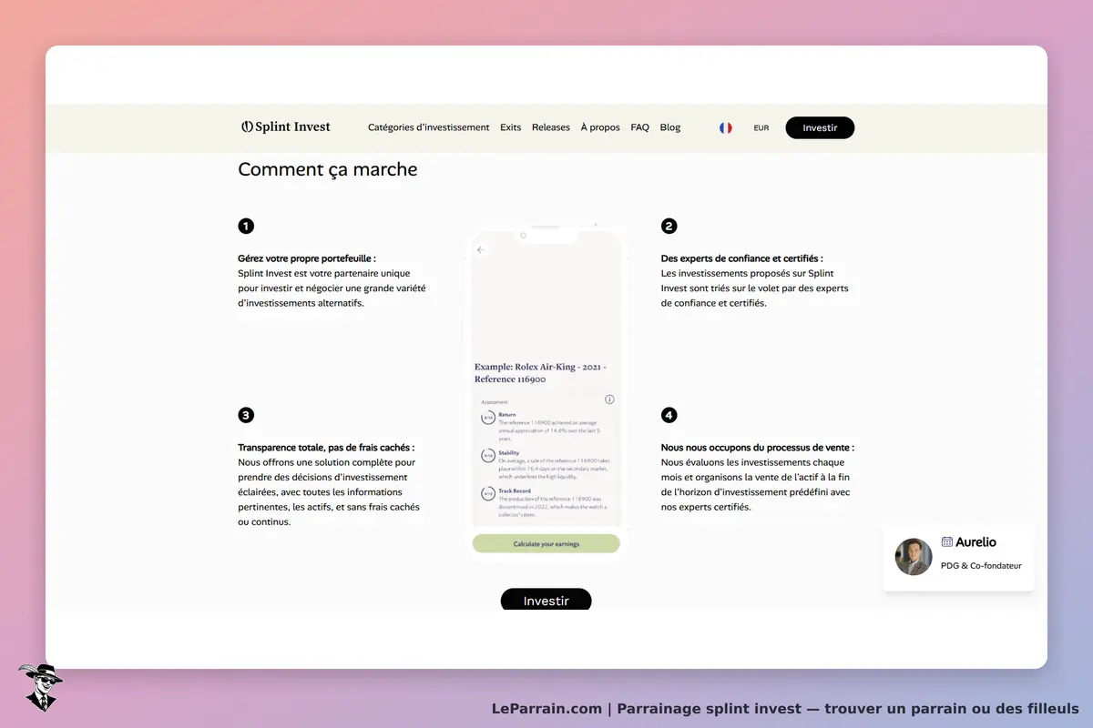 Splint Invest : page d'accueil présentant le fonctionnement et des étapes d'investissement