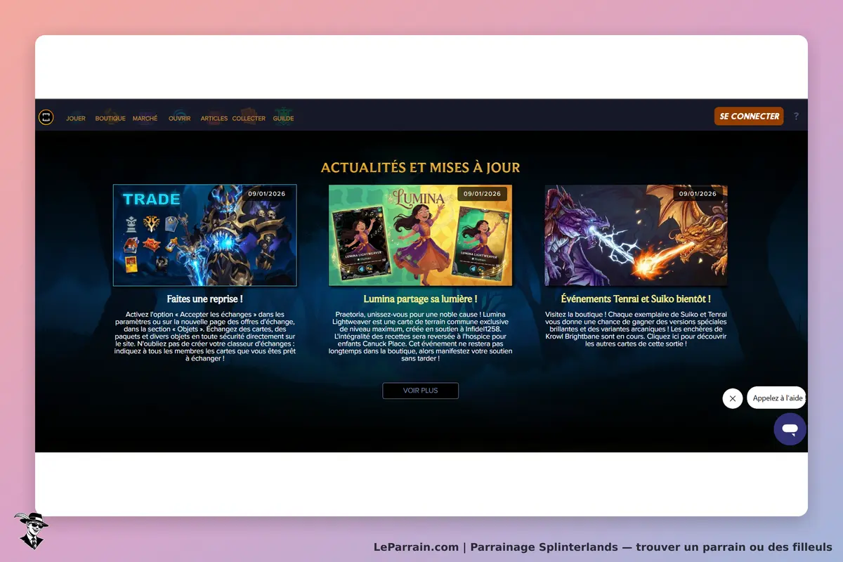 Splinterlands : actualités et mises à jour avec promotions et événements récents affichés