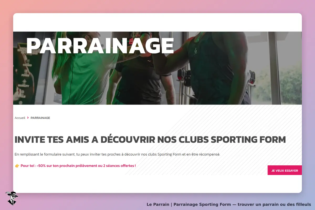 Sporting Form : page de parrainage avec un formulaire et des personnes s'entraînant en arrière-plan