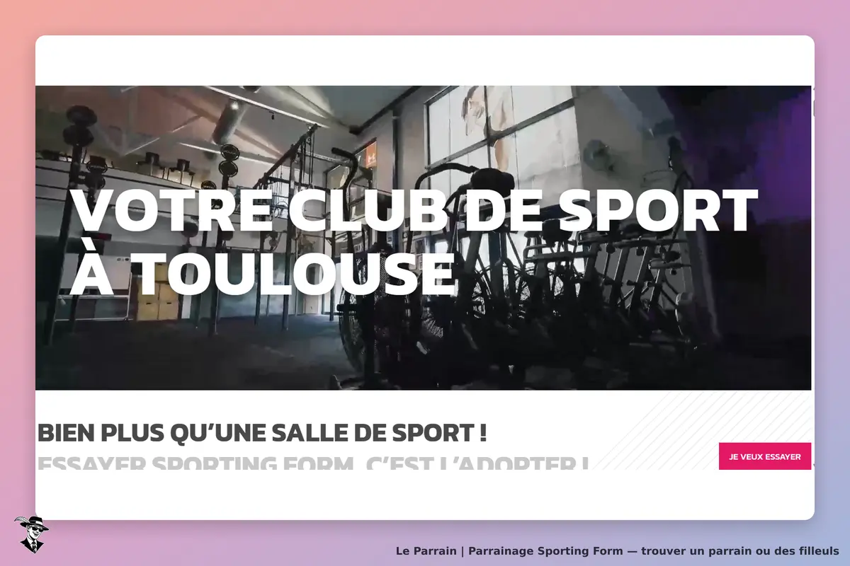 Sporting Form : salle de sport avec vélos et équipements, texte promotionnel en surimpression