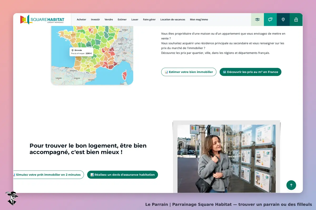 Square Habitat : page d'accueil avec carte de France et informations sur l'immobilier