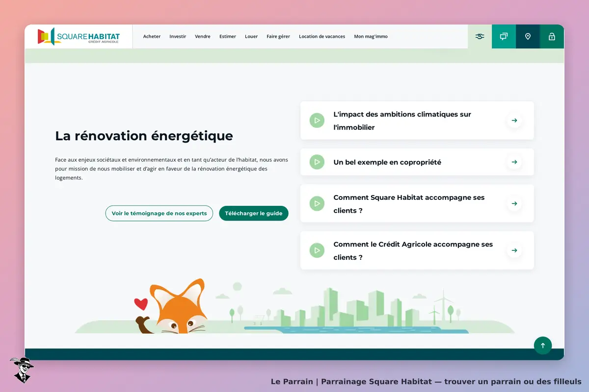 Square Habitat : page d'accueil sur la rénovation énergétique avec des questions et une