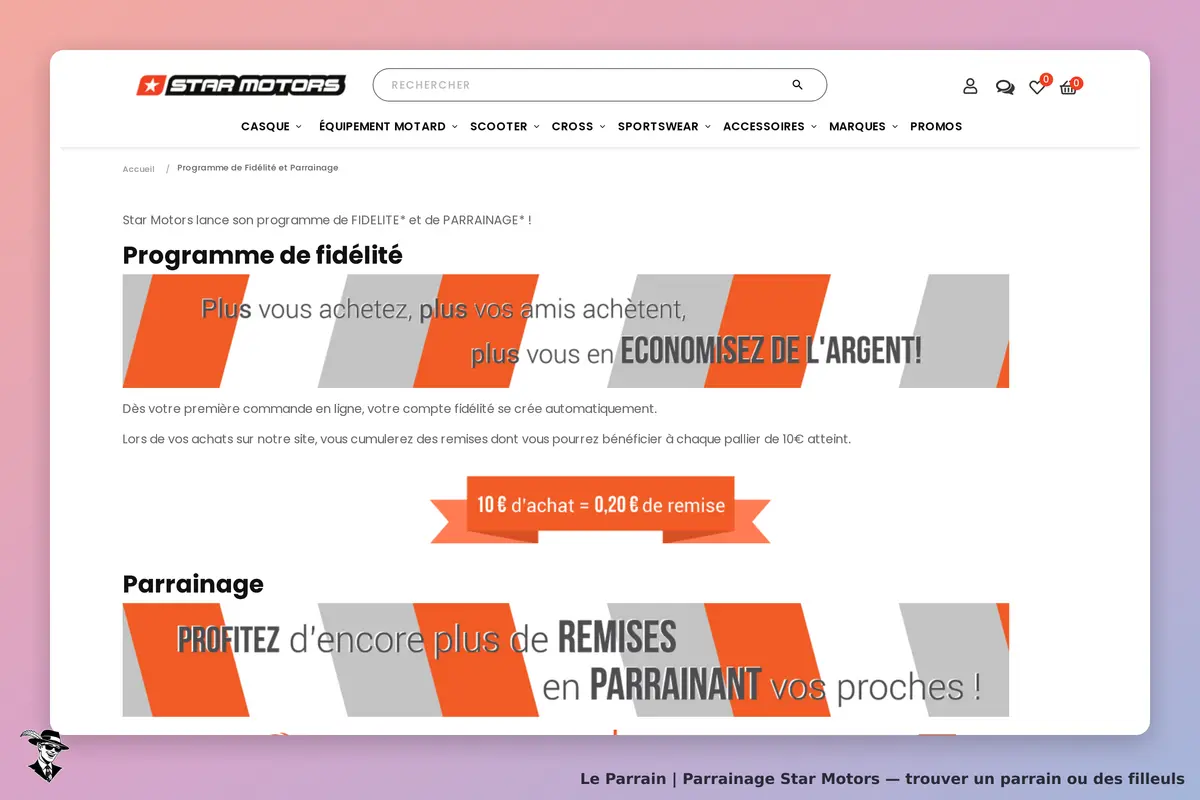 Star Motors : programme de fidélité et de parrainage avec textes explicatifs en couleur