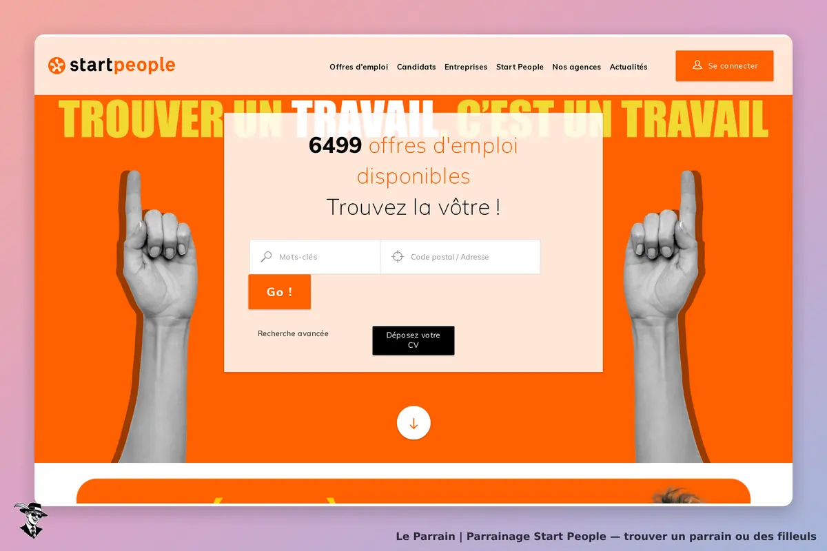 Start People : page d'accueil avec formulaire de recherche d'offres d'emploi et visuels colorés