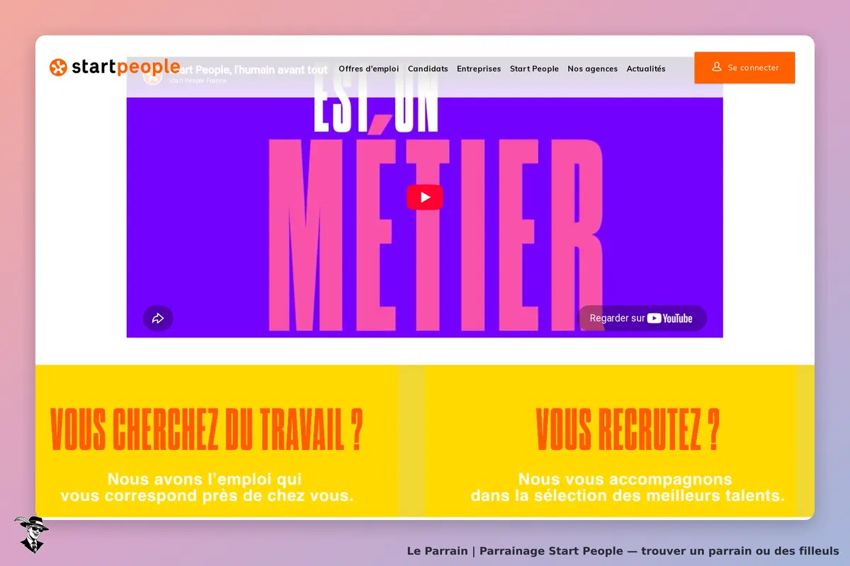 Start People : startpeople : page d'accueil avec un message sur le métier et des sections pour